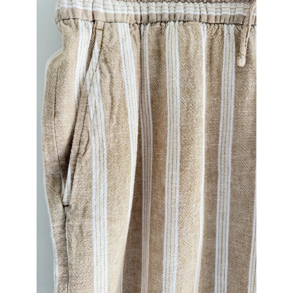 Banana Republic Linen Blend Striped Pull On Pants Tan White Drawstring Large